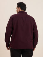 Plus Size Cotton Stripes Shirt 1 Pocket Regular Fit Smart Casual Shirt, Style-1270-Maroon
