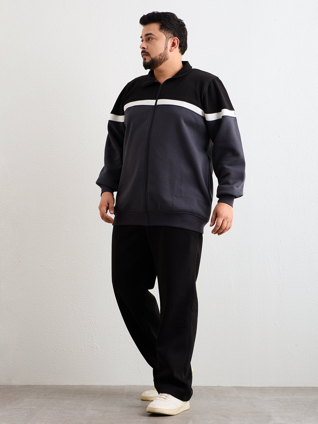 Neon Chillie Men's Plus Size Mock Collar Mid Rise Tracksuit - 751-Black-Grey