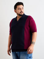 Neon Chillie Men's Plus Size Half Sleeve Polo Ribbed T Shirt - 140-Navy