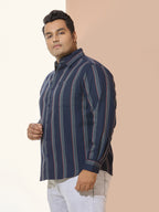 Men Cotton Stripe 1 Pocket Regular Fit Smart Casual Shirt - MaroonIndigo