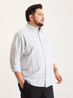Plus Size Cotton 1 Pocket Regular Fit Smart Casual Shirt  - Aqua Blue - Style 1266