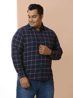 Men Cotton Checks 1 Pocket Regular Fit Smart Casual Shirt - Navyred
