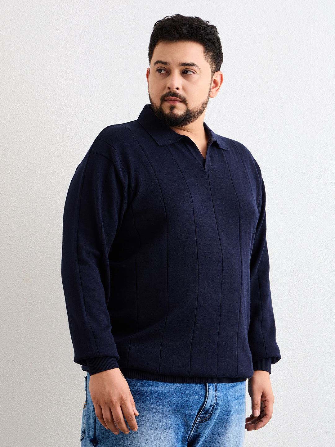 Flat Knit Polo T Shirt 137-Navy