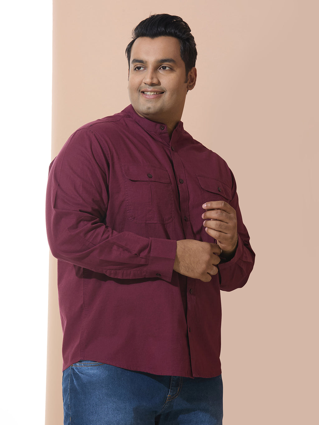 Men Cotton Linen 2 Pocket Regular Fit Smart Casual Shirt - Style- NC-2k53-Wine