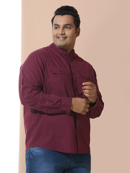 Men Cotton Linen 2 Pocket Regular Fit Smart Casual Shirt - Style- NC-2k53-Wine