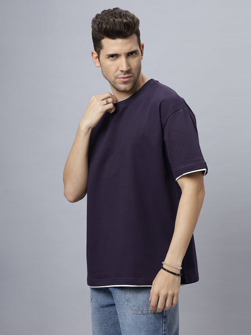 Drop-Shoulder Sleeves Heavy GSM Pure Cotton Oversize Fit T-shirt (NC-OS-102-Purple)
