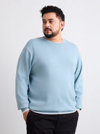 Flat Knit Full Sleeve Polo Ribbed T Shirt  - Light Blue - Style 133