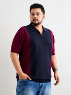 Neon Chillie Men's Plus Size Half Sleeve Polo Ribbed T Shirt - 140-Navy
