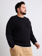 Flat Knit Full Sleeve Polo Ribbed T Shirt  - Black - Style 133