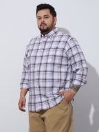 Plus Size Cotton Checks Shirt 1 Pocket Regular Fit Smart Casual Shirt, Style- Plus-1265-white