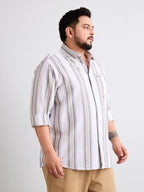 Plus Size Cotton 1 Pocket Regular Fit Smart Casual Shirt  - Beige - Style 1269