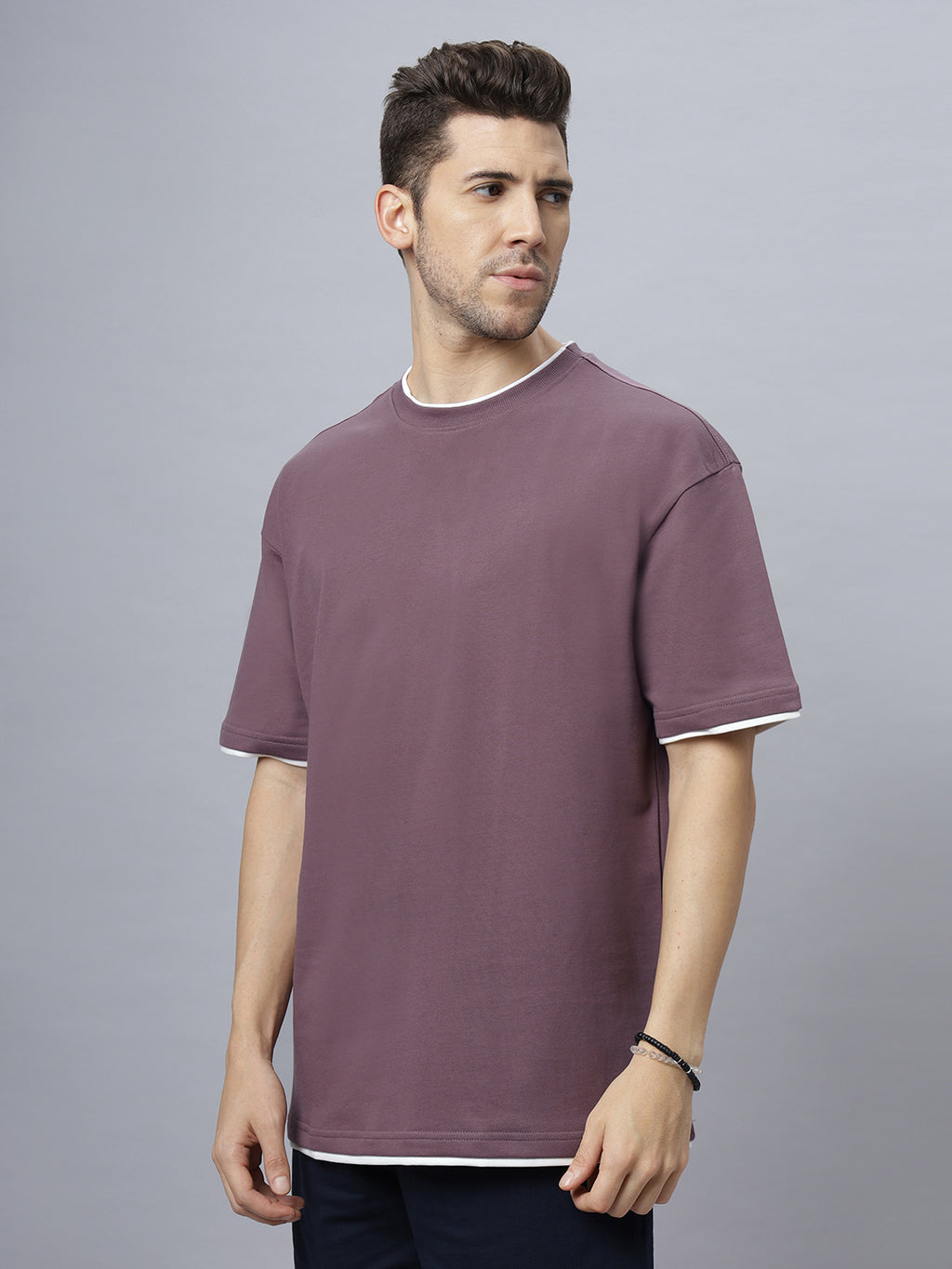 Drop-Shoulder Sleeves Heavy GSM Pure Cotton Oversize Fit T-shirt (NC-OS-102-Brown)