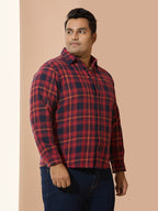 Men Cotton Checks 1 Pocket Regular Fit Smart Casual Shirt - Red