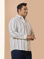 Men Cotton Stripe 1 Pocket Regular Fit Smart Casual Shirt - WhiteYelllow