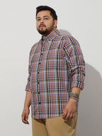 Plus Size Cotton Checks Shirt 1 Pocket Regular Fit Smart Casual Shirt, Style- Plus-1263-Mauve