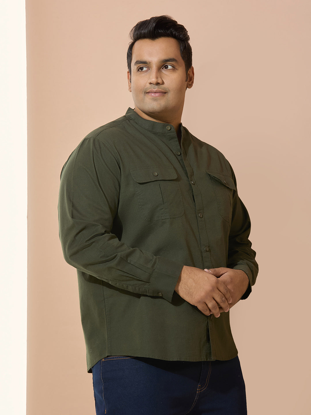 Men Cotton Linen 2 Pocket Regular Fit Smart Casual Shirt - Style- NC-2k53-Dark Green