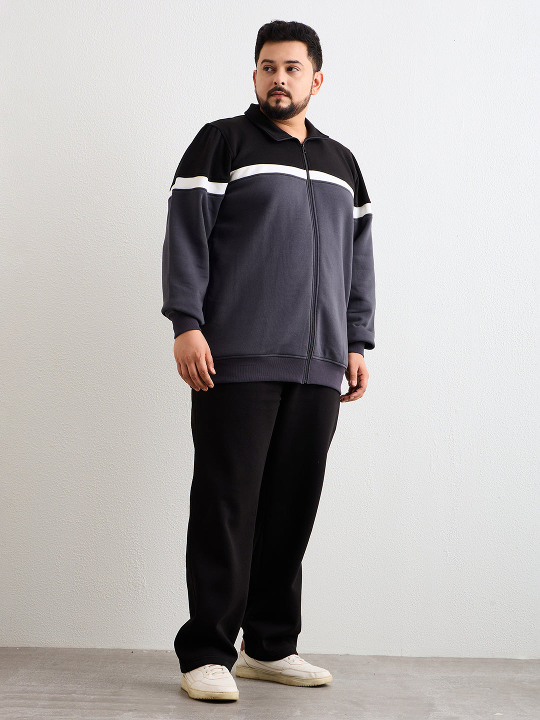 Neon Chillie Men's Plus Size Mock Collar Mid Rise Tracksuit - 751-Black-Grey