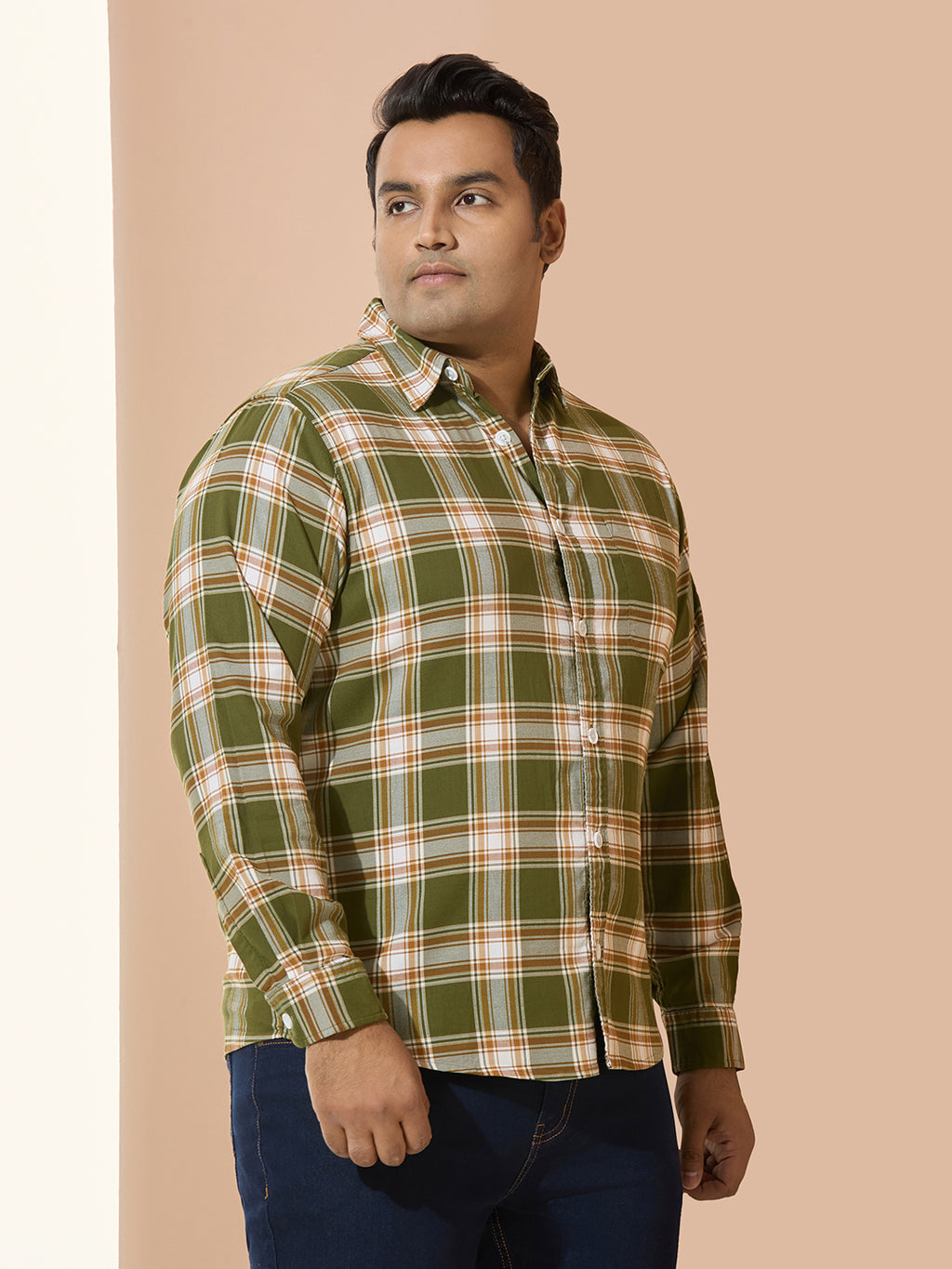 Men Cotton Checks 1 Pocket Regular Fit Smart Casual Shirt - Dark Green