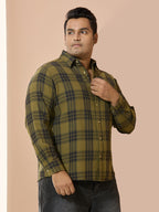 Men Cotton Checks 1 Pocket Regular Fit Smart Casual Shirt - 1228-Olive