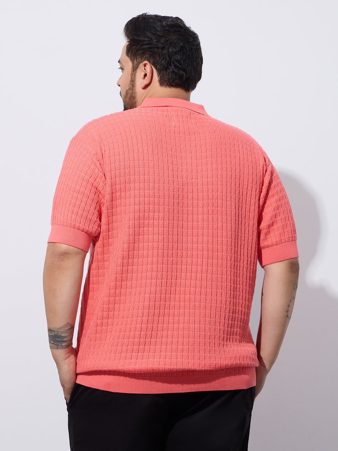 Flat Knit Half sleeve Polo Ribbed T Shirt -Style- NC-Plus-129-Carrot