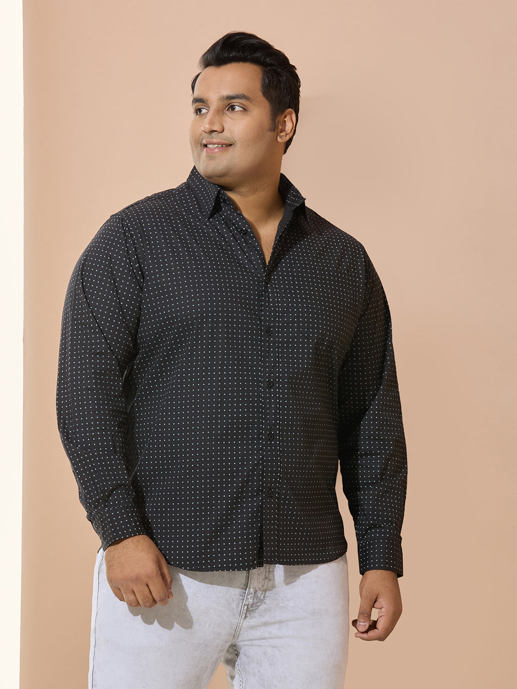 Men Cotton Printed 1 Pocket Regular Fit Smart Casual Shirt  - Black