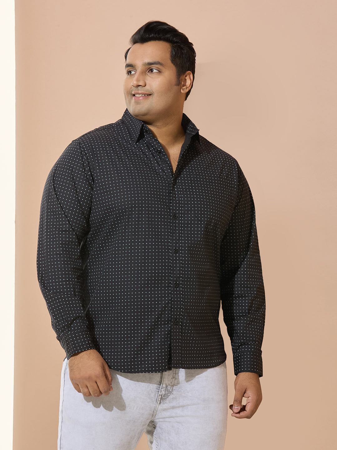 Men Cotton Printed 1 Pocket Regular Fit Smart Casual Shirt  - Black