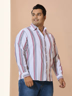 Men Cotton Stripe 1 Pocket Regular Fit Smart Casual Shirt - WhiteRed