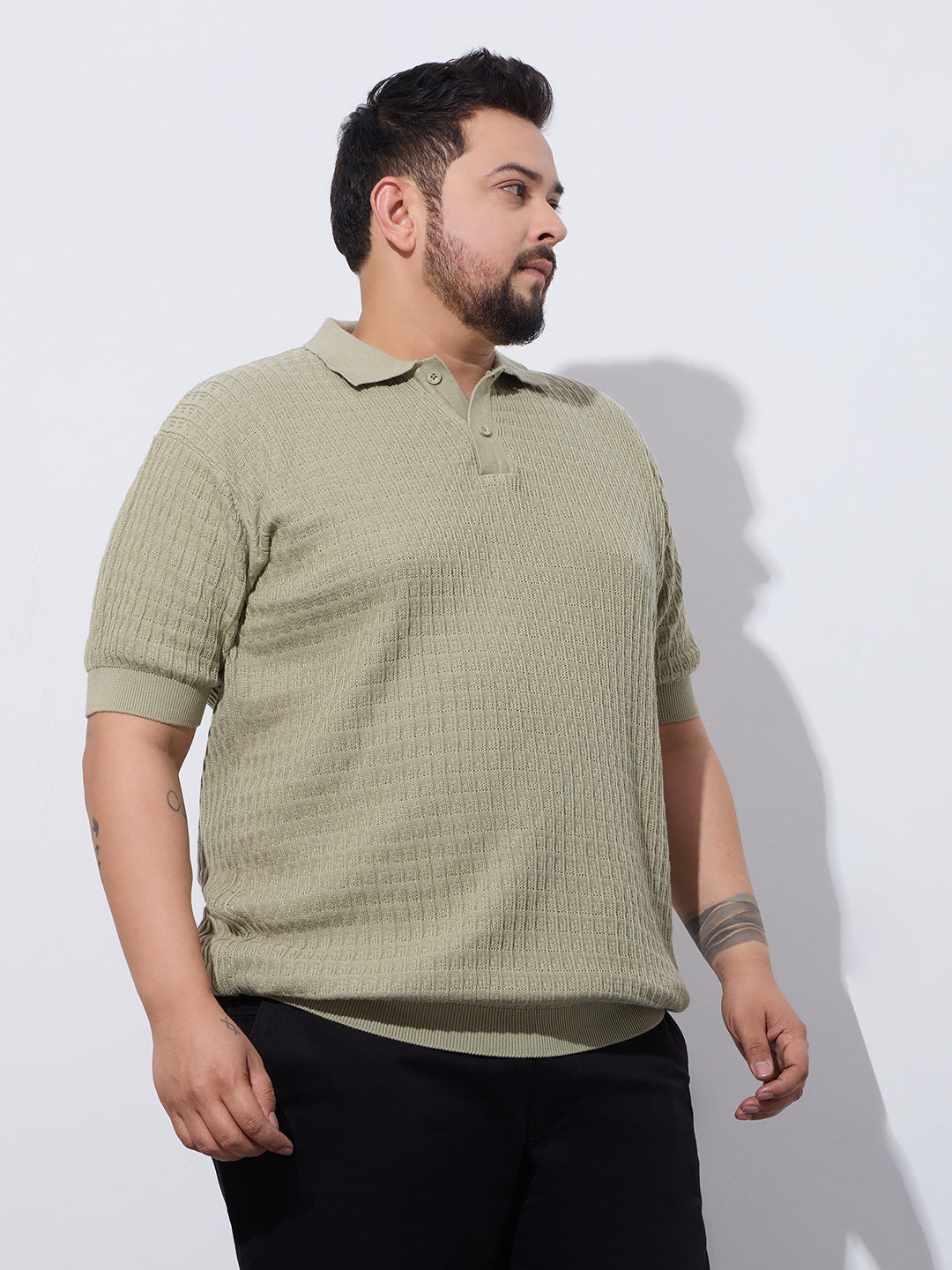 Flat Knit Half sleeve Polo Ribbed T Shirt- Style- NC-Plus-129-Mouse
