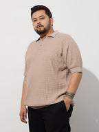 Flat Knit Half sleeve Polo Ribbed T Shirt - Style- NC-Plus-129-Coco