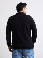 Flat Knit Full Sleeve Polo Ribbed T Shirt  - Black - Style 136