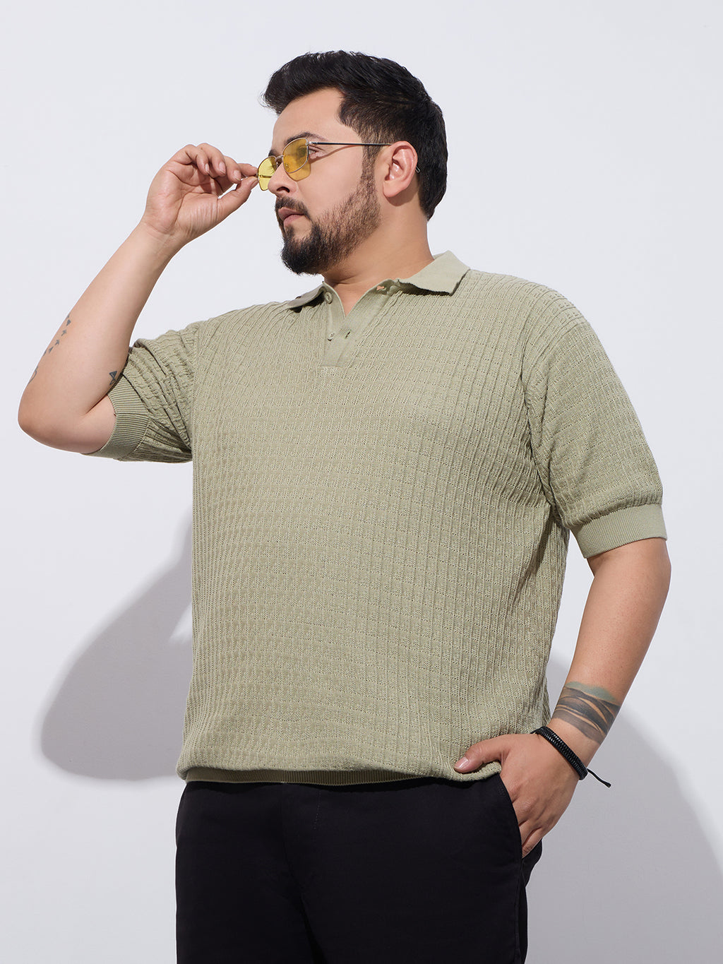 Flat Knit Half sleeve Polo Ribbed T Shirt- Style- NC-Plus-129-Mouse