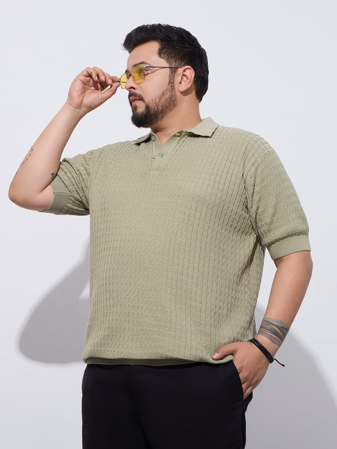 Flat Knit Half sleeve Polo Ribbed T Shirt- Style- NC-Plus-129-Mouse