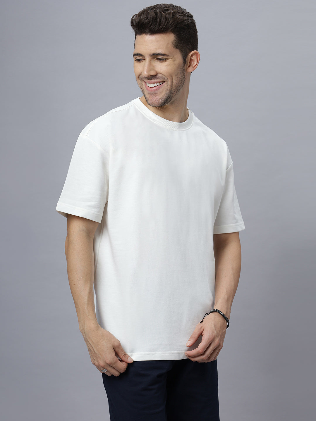 Drop-Shoulder Sleeves Heavy GSM Pure Cotton Oversize Fit T-shirt (NC-OS-101-White)