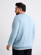 Flat Knit Full Sleeve Polo Ribbed T Shirt  - Light Blue - Style 133