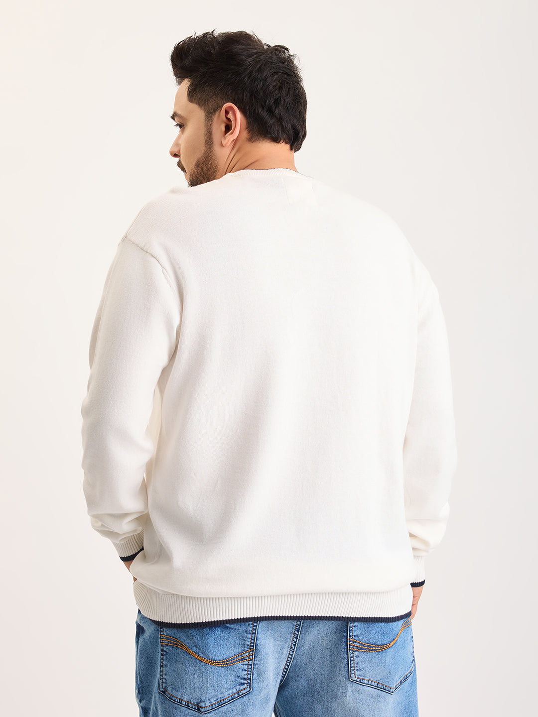 Flat Knit Full Sleeve Polo Ribbed T Shirt  - White - Style 133