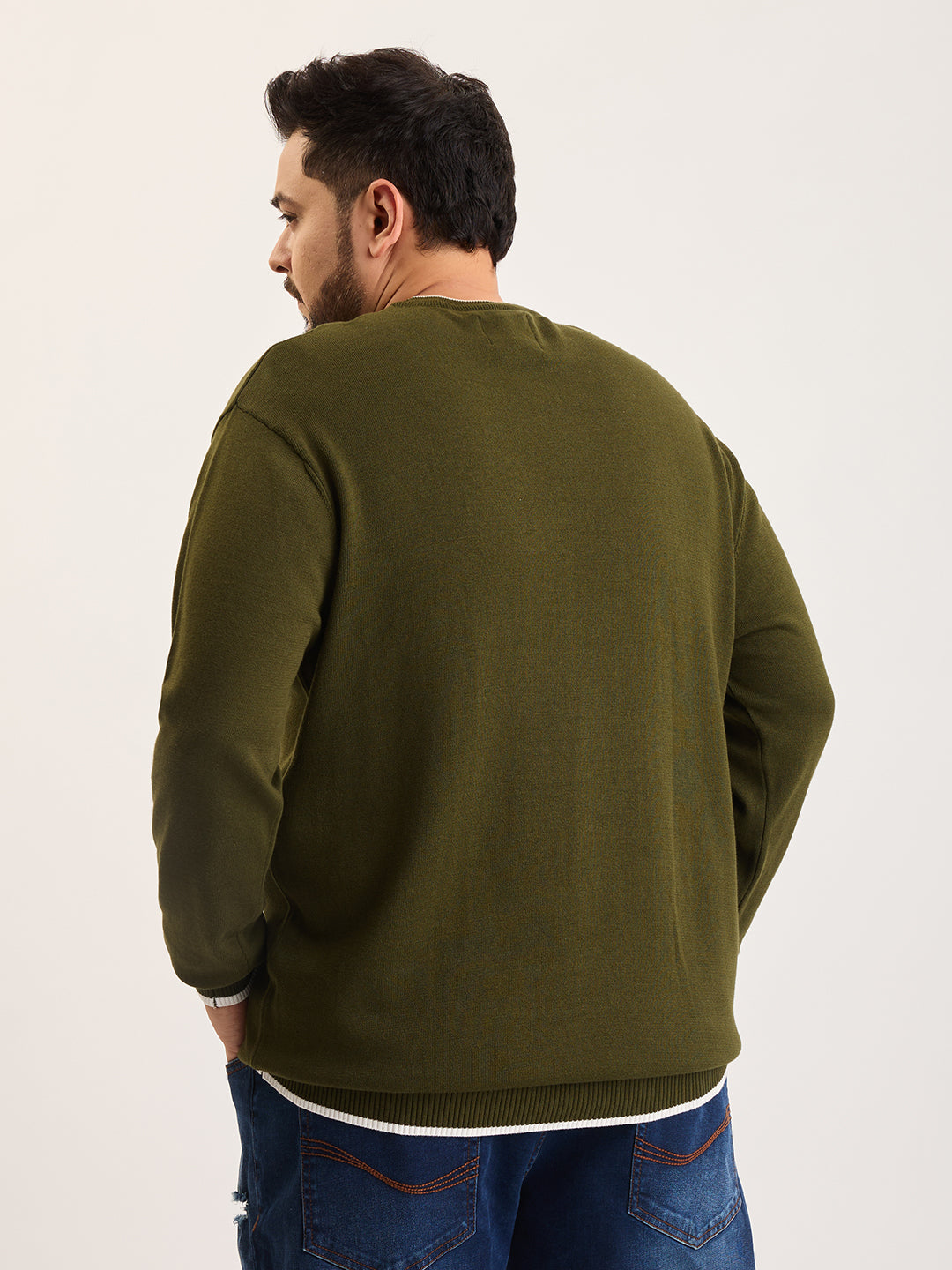 Flat Knit Full Sleeve Polo Ribbed T Shirt  - Olive Green - Style 133