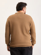 Flat Knit Full Sleeve Polo Ribbed T Shirt  - Khaki - Style 136