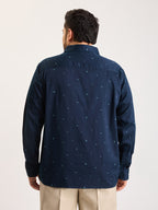 Plus Size Cotton 1 Pocket Regular Fit Smart Casual Shirt  - Navy - Style 1278