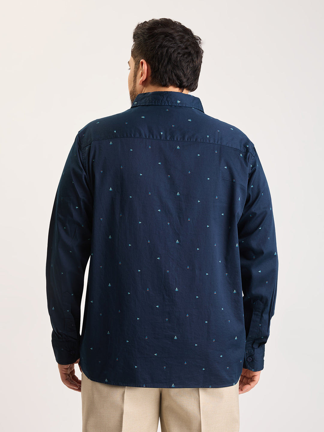 Plus Size Cotton 1 Pocket Regular Fit Smart Casual Shirt  - Navy - Style 1278