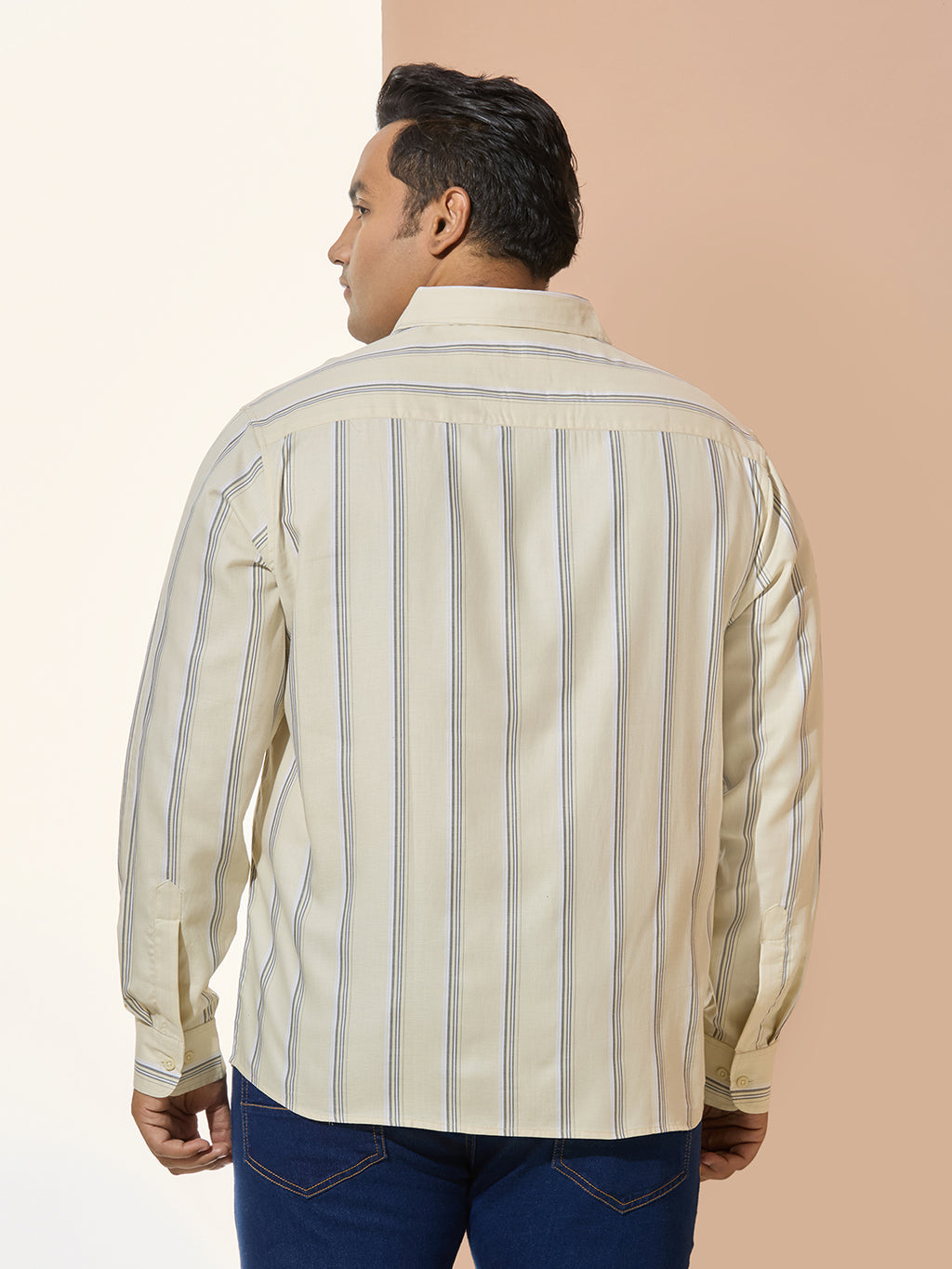 Men Cotton Stripe 1 Pocket Regular Fit Smart Casual Shirt - Yellow