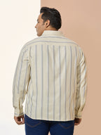 Men Cotton Stripe 1 Pocket Regular Fit Smart Casual Shirt - Yellow