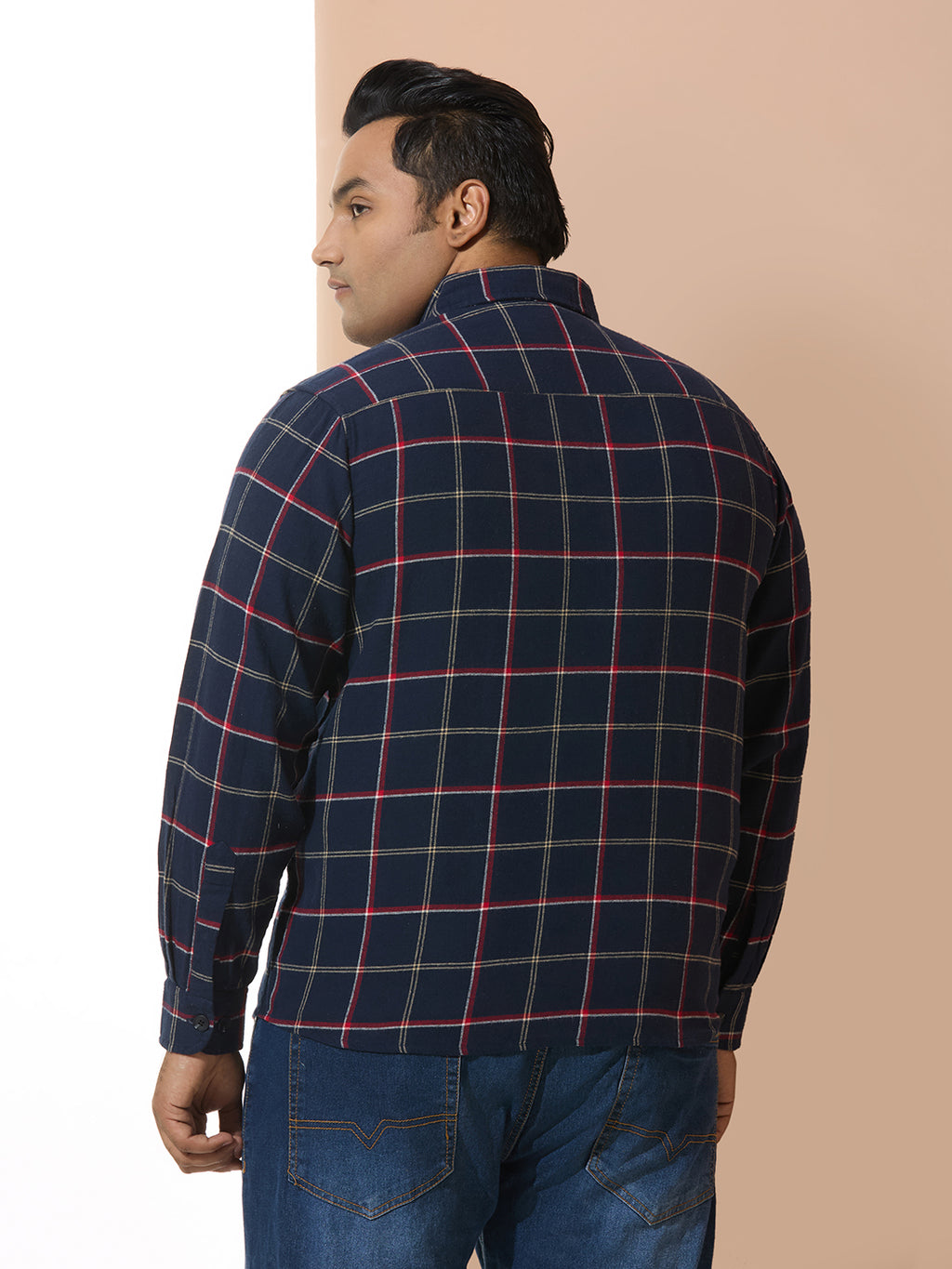 Men Cotton Checks 1 Pocket Regular Fit Smart Casual Shirt - Navyred