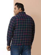 Men Cotton Checks 1 Pocket Regular Fit Smart Casual Shirt - Navyred