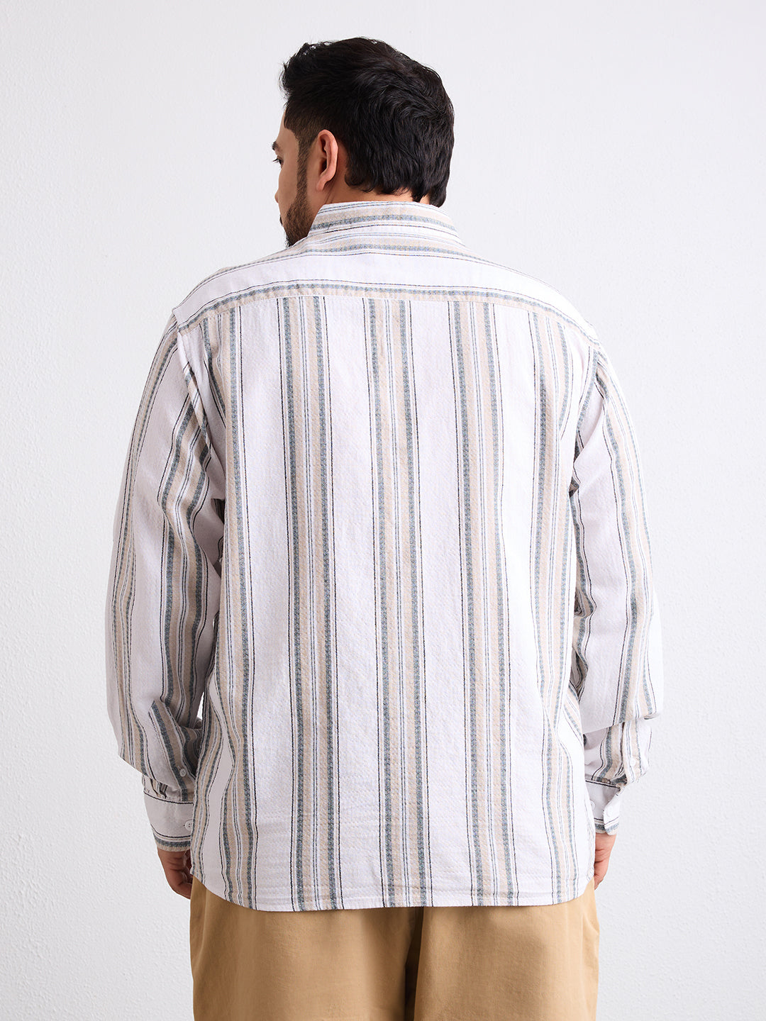 Plus Size Cotton 1 Pocket Regular Fit Smart Casual Shirt  - Beige - Style 1269