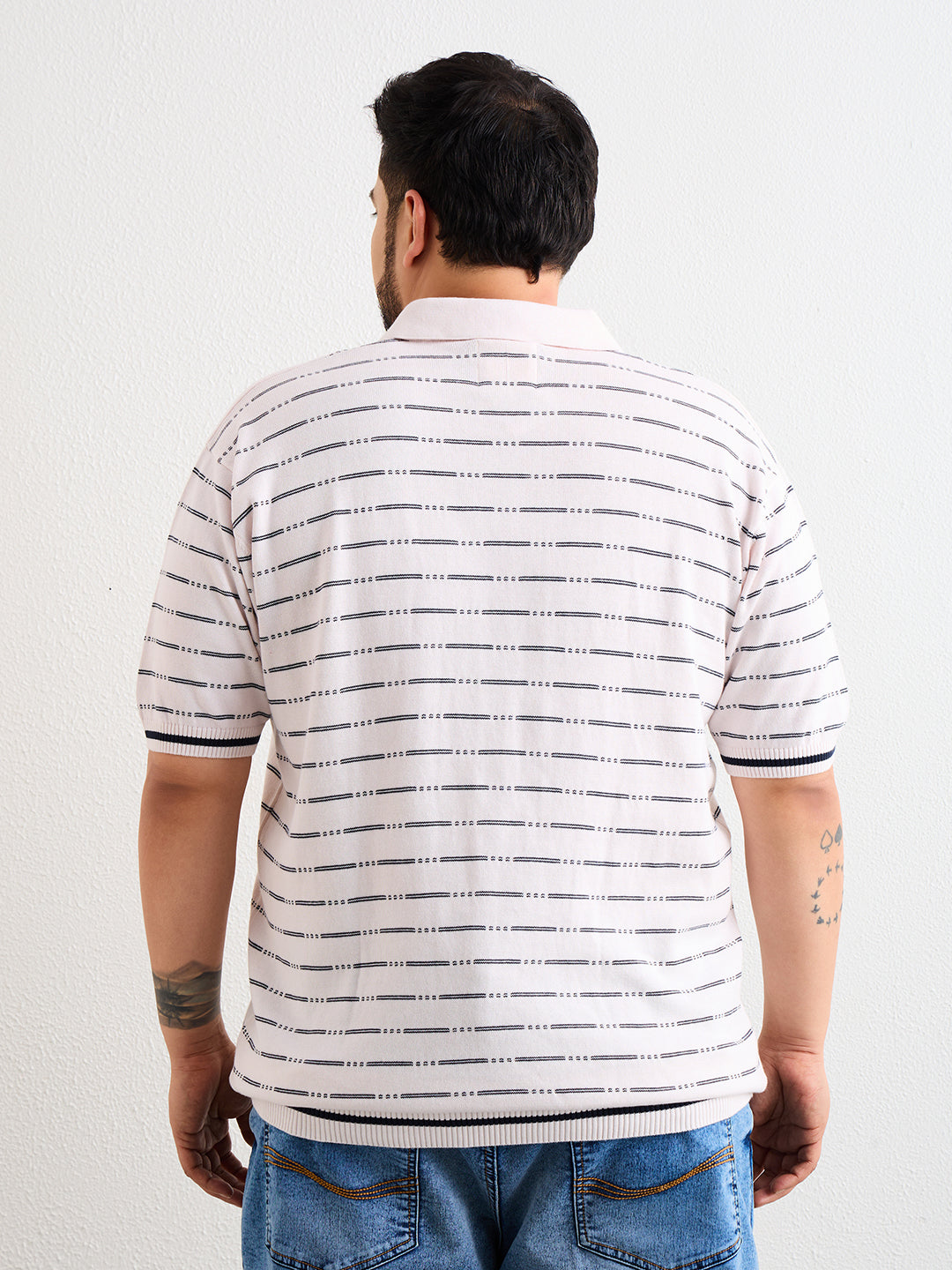 Neon Chillie Men's Plus Size Half Sleeve Polo Ribbed T Shirt - 150-Cream