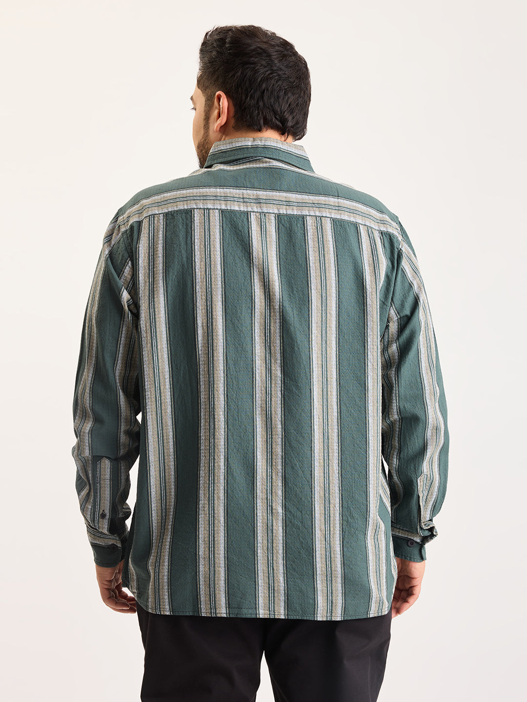 Plus Size Cotton 1 Pocket Regular Fit Smart Casual Shirt  - Green - Style 1269
