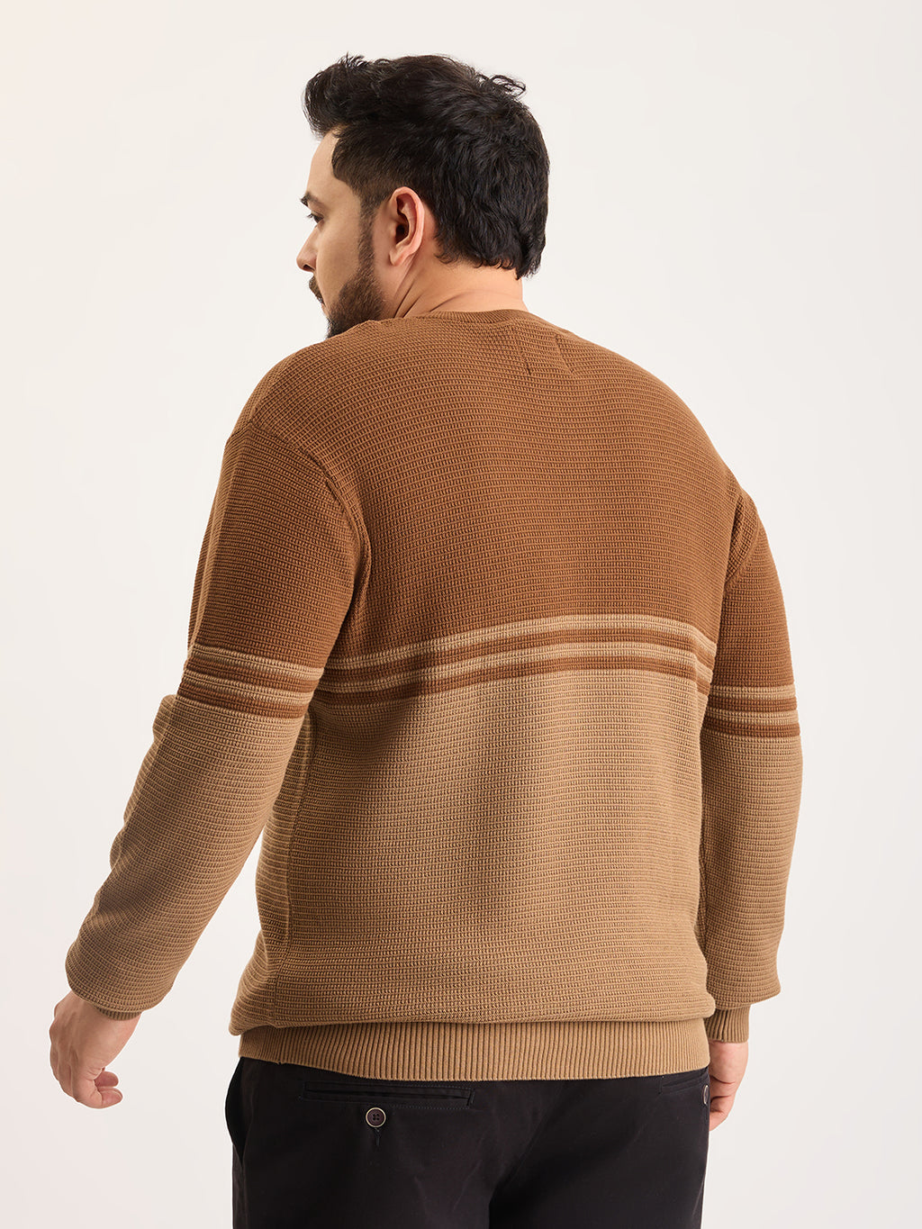 Flat Knit Full Sleeve Polo Ribbed T Shirt  - Brown - Style 135