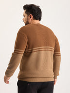 Flat Knit Full Sleeve Polo Ribbed T Shirt  - Brown - Style 135