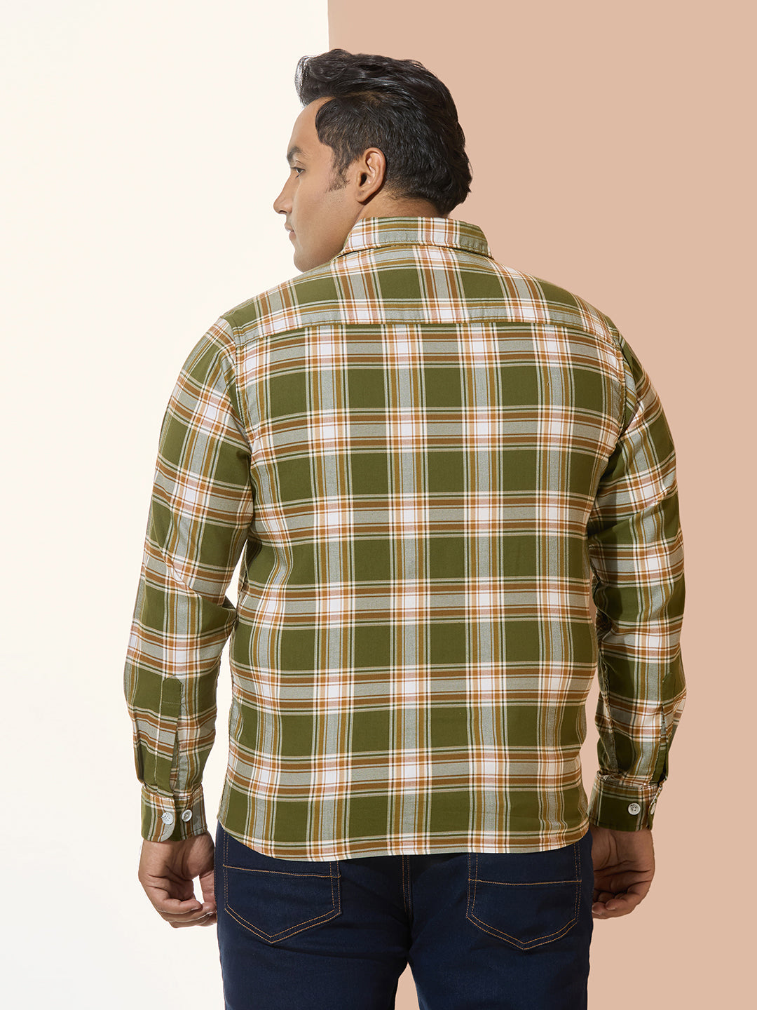 Men Cotton Checks 1 Pocket Regular Fit Smart Casual Shirt - Dark Green