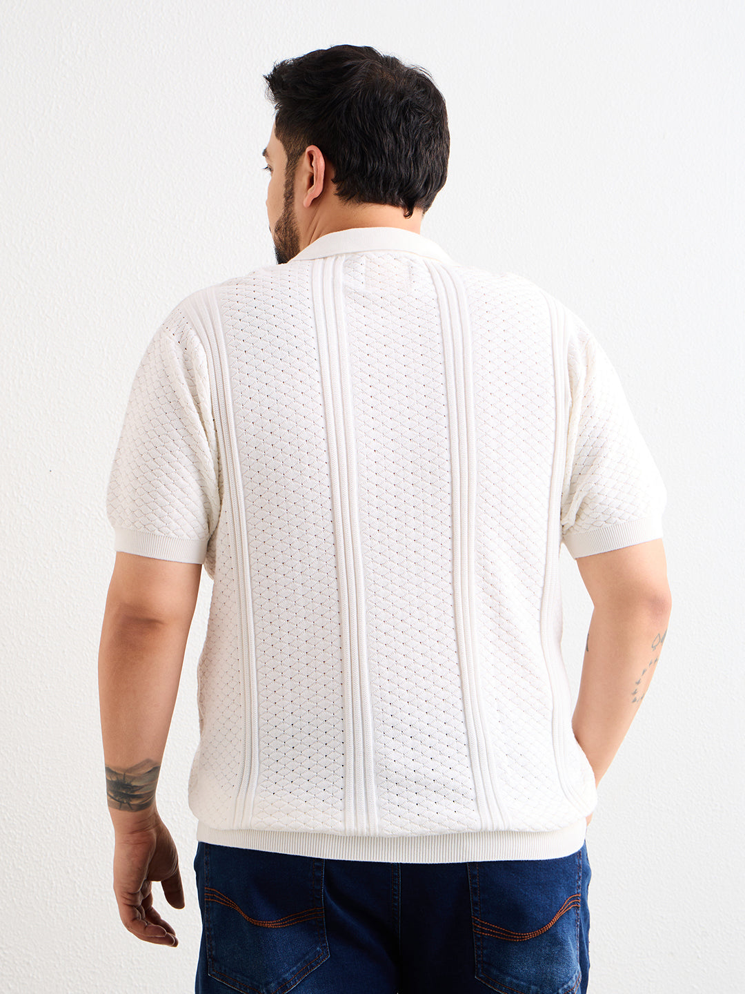 Neon Chillie Men's Plus Size Half Sleeve Polo Ribbed T Shirt - 144-White
